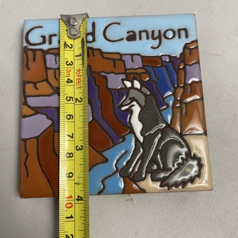 Ceramic Art Tile 3.8" Grand Canyon Grey Wolf Made In Tucson AZ USA - Picture 6 of 7